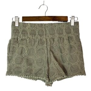Jolt Hunter Green Linen Textured Crochet Mini Pull On Shorts XS
